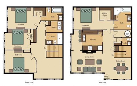 Floor plan for 3 beds, 3.5 baths, 2262 sqft